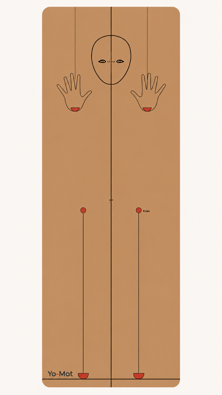 A Yo-Mat with personalized alignment guides and hand and knee placement marks mapped to an individual's measurements.